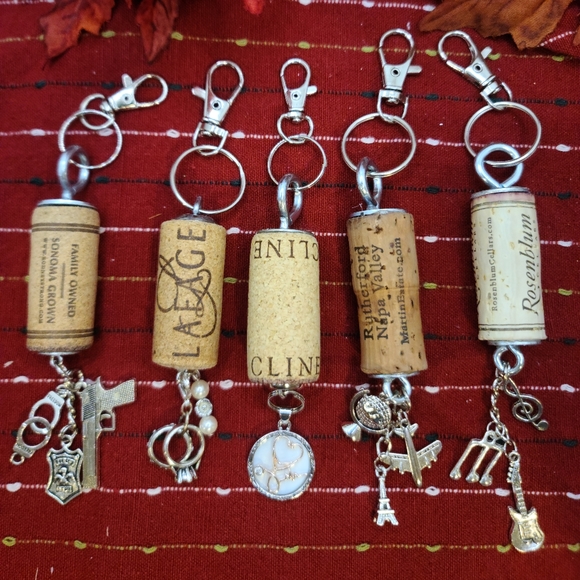 2 for 1 price BOGO -Upcycled Wine Cork Key Chain or Purse Charm- Pick Wh… - Picture 2 of 16